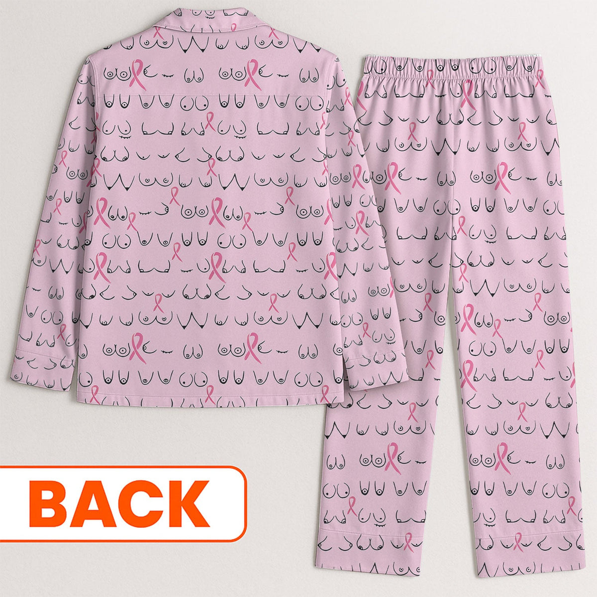 Funny Breast Cancer Pajama Set Long Sleeve, Pink Pajama Set, Breast Cancer Awareness Pajama
