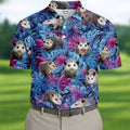 Funny Opossum Blue Purple Hawaiian Golf Shirt, Tropical Theme Golf Shirts For Men