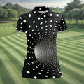 3D Vortex Golf Shirt, Black White Optical Illusion Tunnel Pattern, Golf Shirt For Women