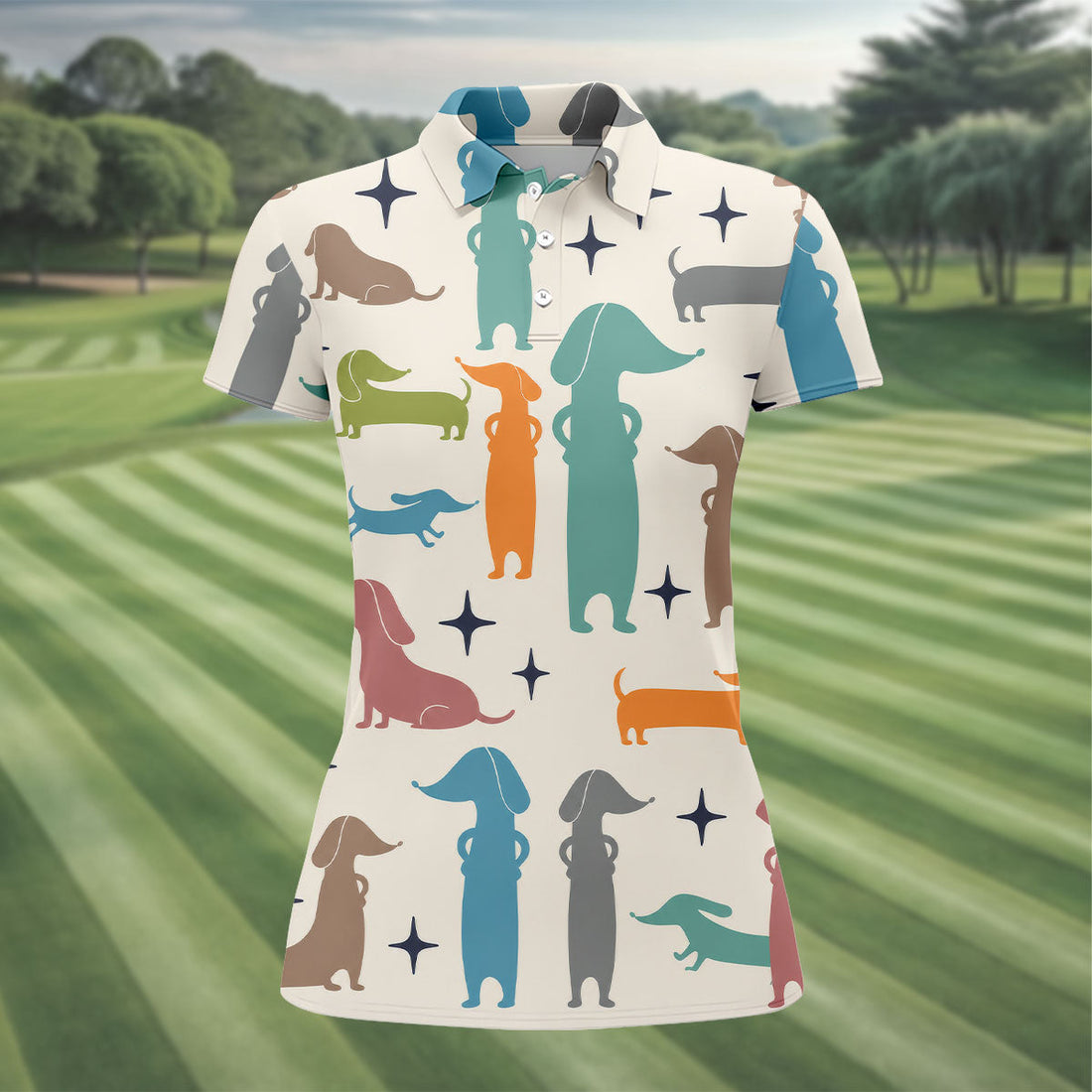Funny Dachshund Hawaiian Golf Shirt, Retro Golf Shirt, Women's Golf Tops, Ladies Golf Shirts