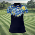 Van Gogh Inspired Starry Night Forest Hawaiian Golf Polo, Golf Tops For Women, Golfing Apparel