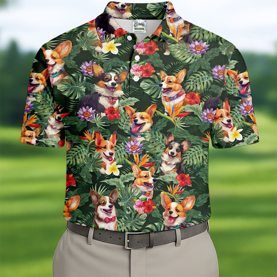 Tropical Corgi Dog Hawaiian Golf Polo Shirt, Hawaiian Golf Shirt, Golf Shirts For Men