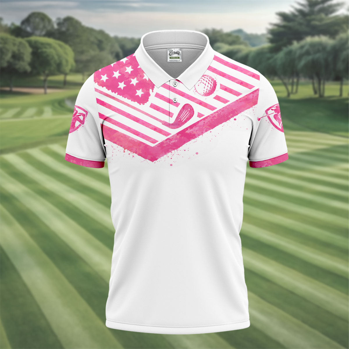 Swing For A Cure Pink Flag Breast Cancer Polo Shirt, Men's Golf Shirt, Printed Golf Shirts