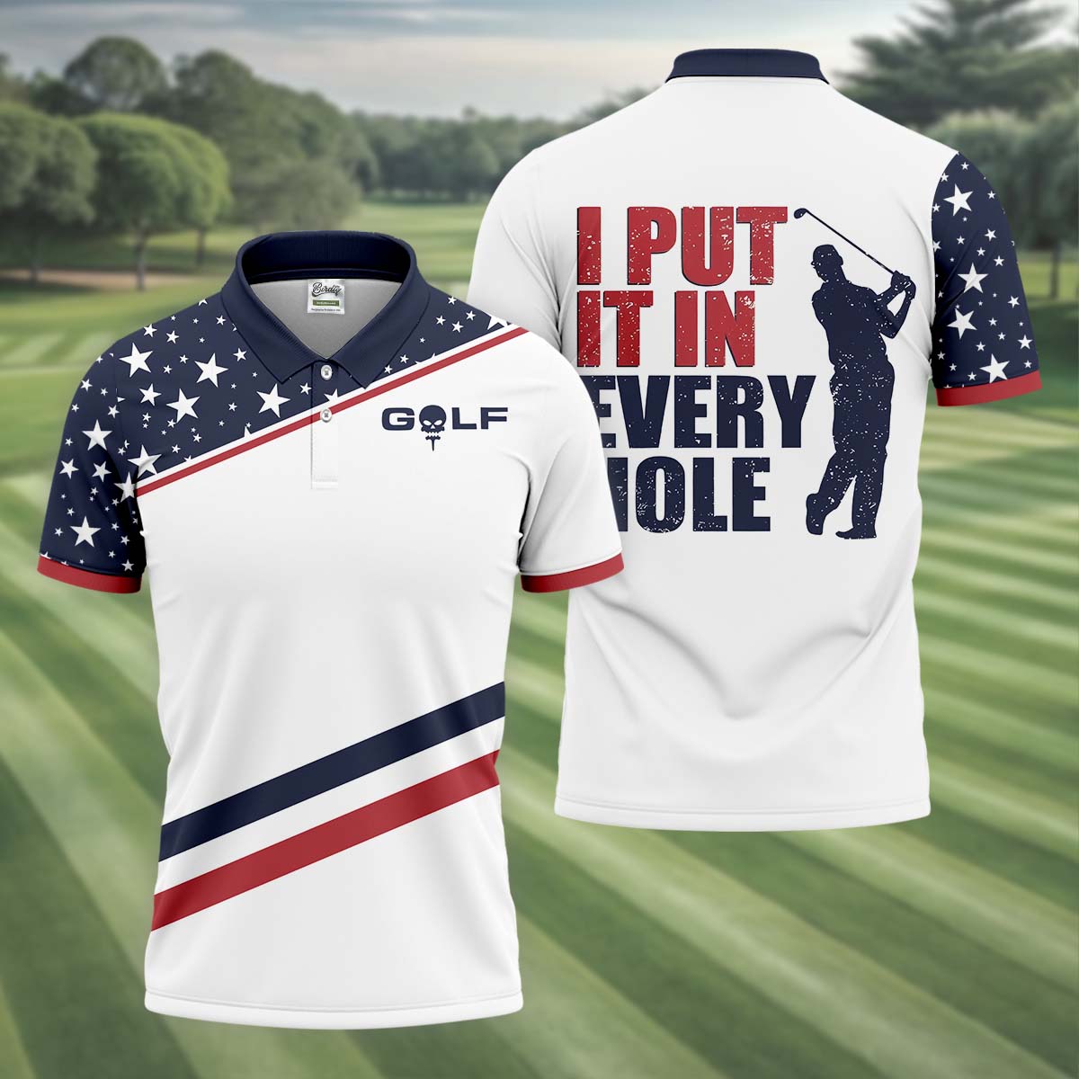 I Put It in Every Hole Mens Golf Polo Shirt, Mens Golf Gift, Funny Golf Shirt, America 250 Anniversary Golf Shirt