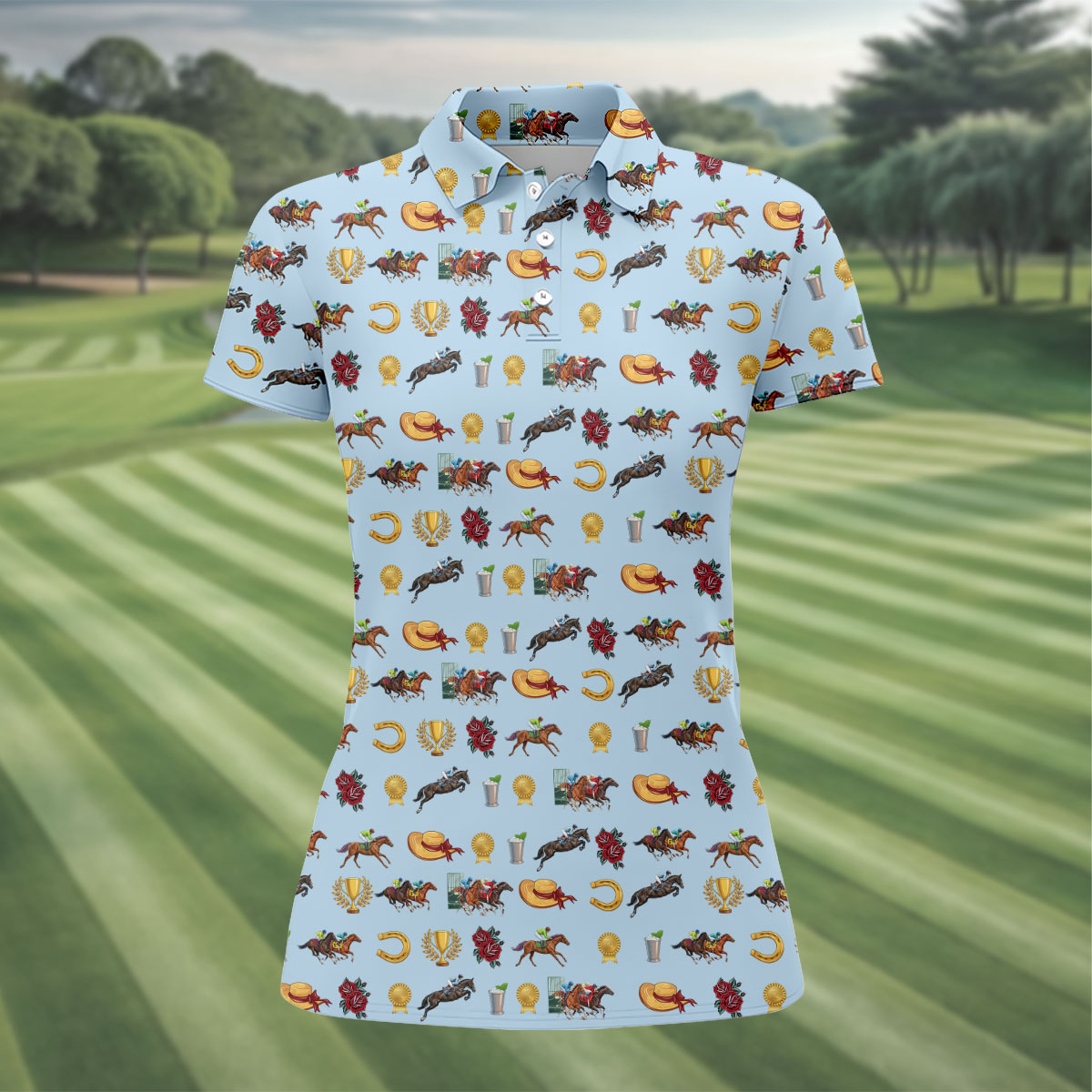 Run For The Roses Horse Ride Racing Women's Golf Tops, Ladies Golf Shirts, Golf Shirt For Women