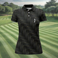 Black And Gold Geometric 3D Pattern Women's Golf Tops, Golf Shirt For Women, Ladies Golf Shirts