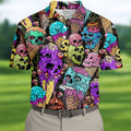 Melting Skull Ice Cream Halloween Golf Shirt, Golf Apparel For Men, Mens Golf Shirts