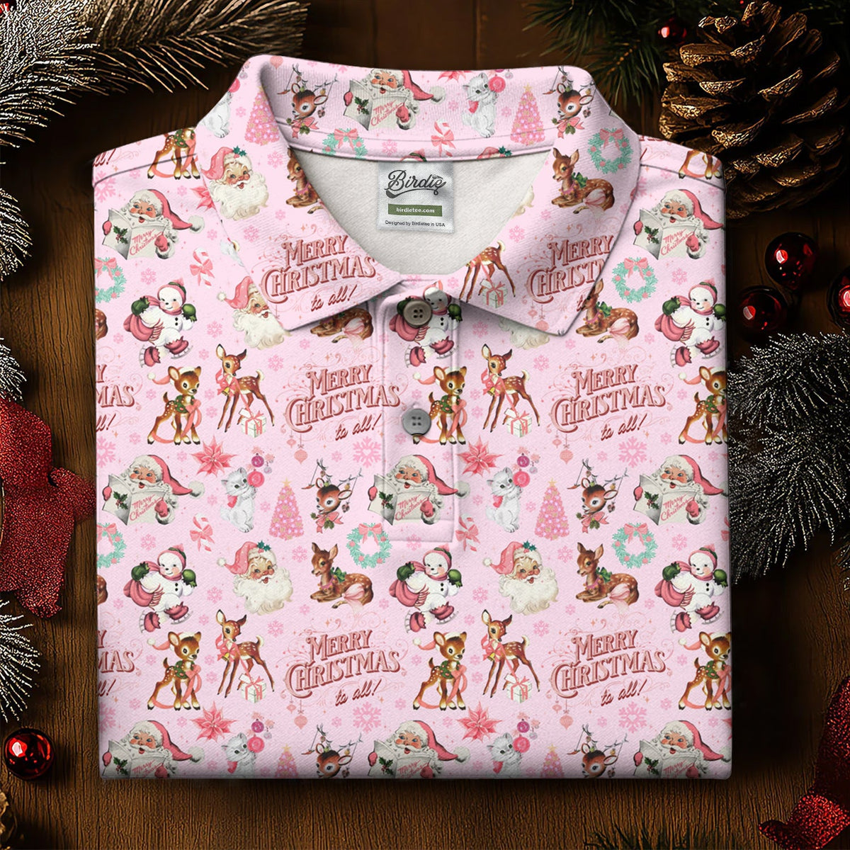 Festive Santa Pink Merry Christmas Golf Tops For Men, Christmas Golf Shirt, Men Golf Apparel