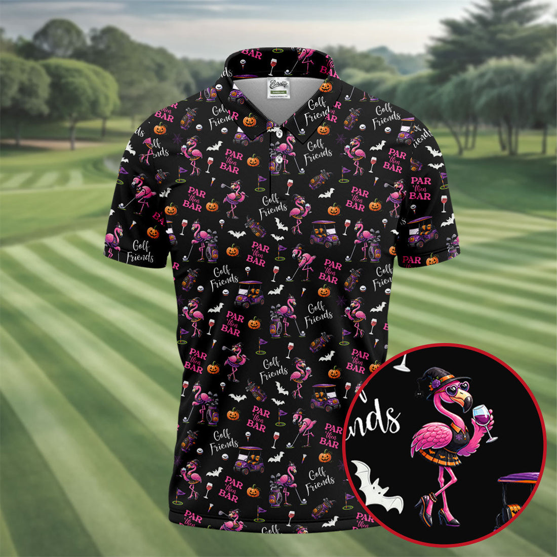 Black Par Then Bar Flamingo Halloween Shirt, Men's Golf Shirt, Hawaiian Golf Shirt