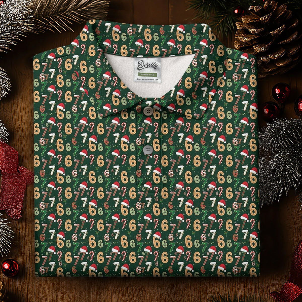 Six Seven Funny Christmas Green Golf Tops For Men, Christmas Golf Shirt, Men Golf Apparel