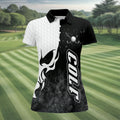 Monochrome Skull Golf Ball Graphic Golf Shirt, Golf Polo For Women, Printed Golf Shirt