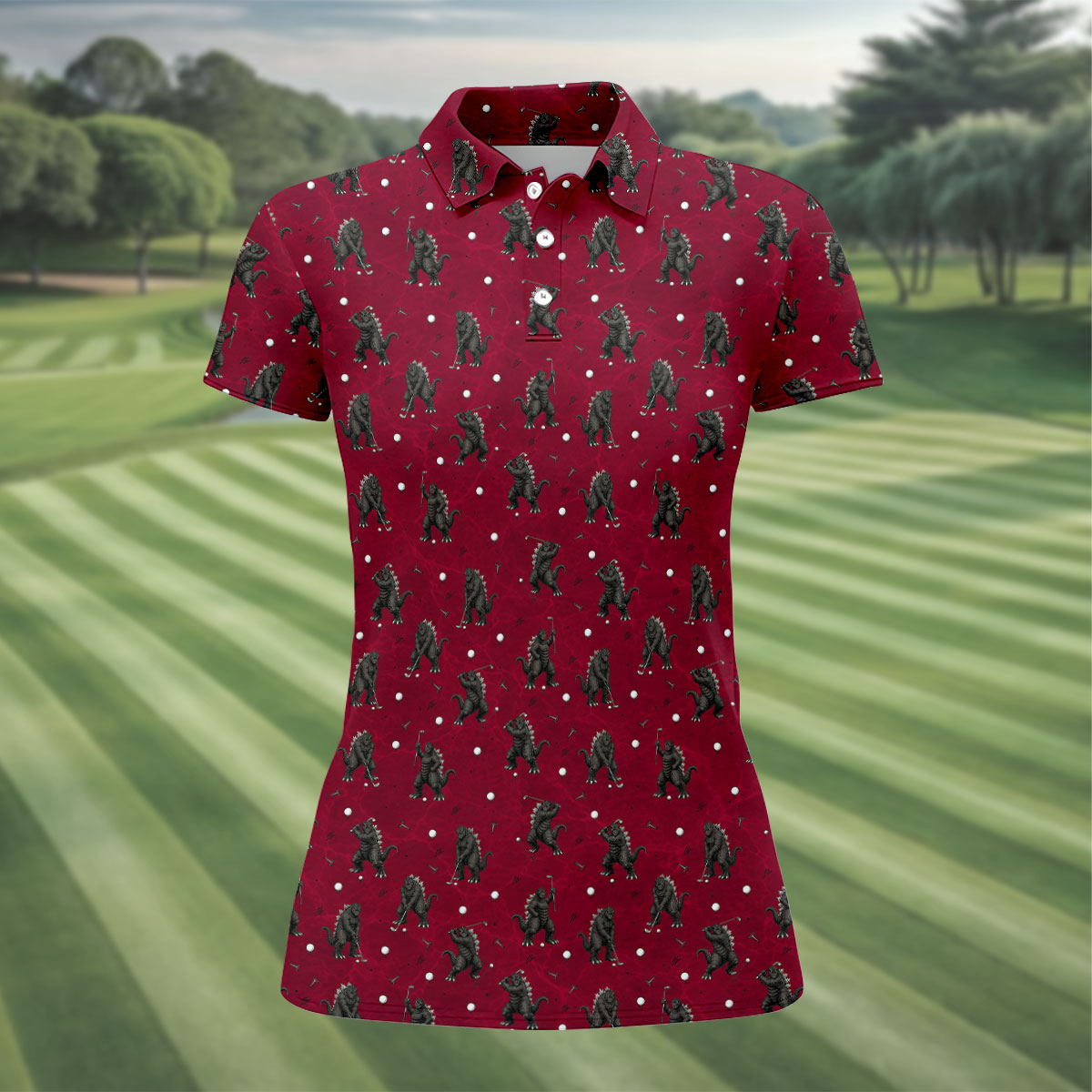 Funny Giant Monster Golf Pattern Polo Shirt, Womens Golf Tops, Ladies Golf Shirts
