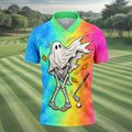 Windy Skeleton Ghost Golf Polo Shirt, Halloween Shirts For Men, Golf Polo Shirts For Men