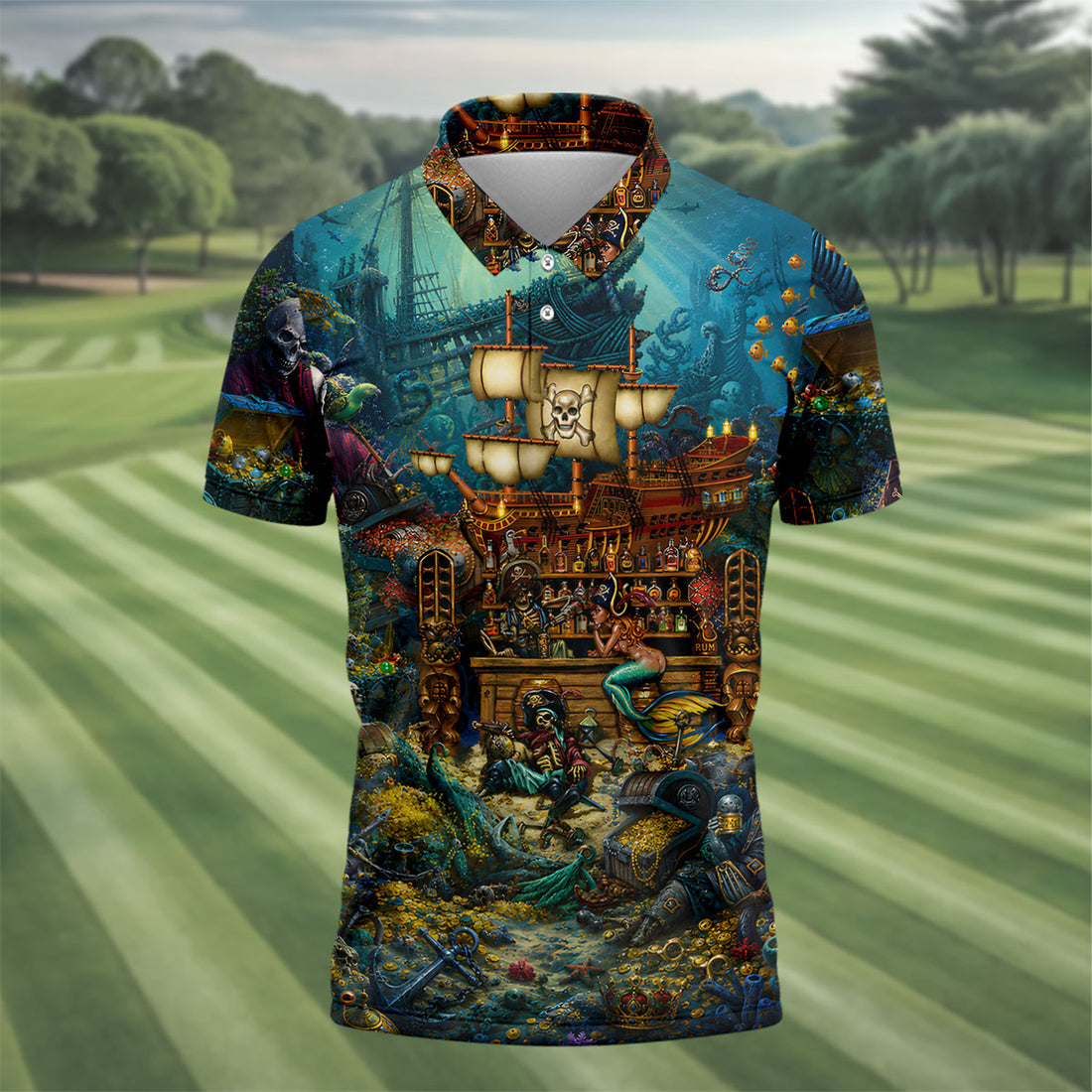 Pirate Life Tiki Pattern Hawaiian Golf Shirt, Men's Golf Shirt, Polo Shirts For Men