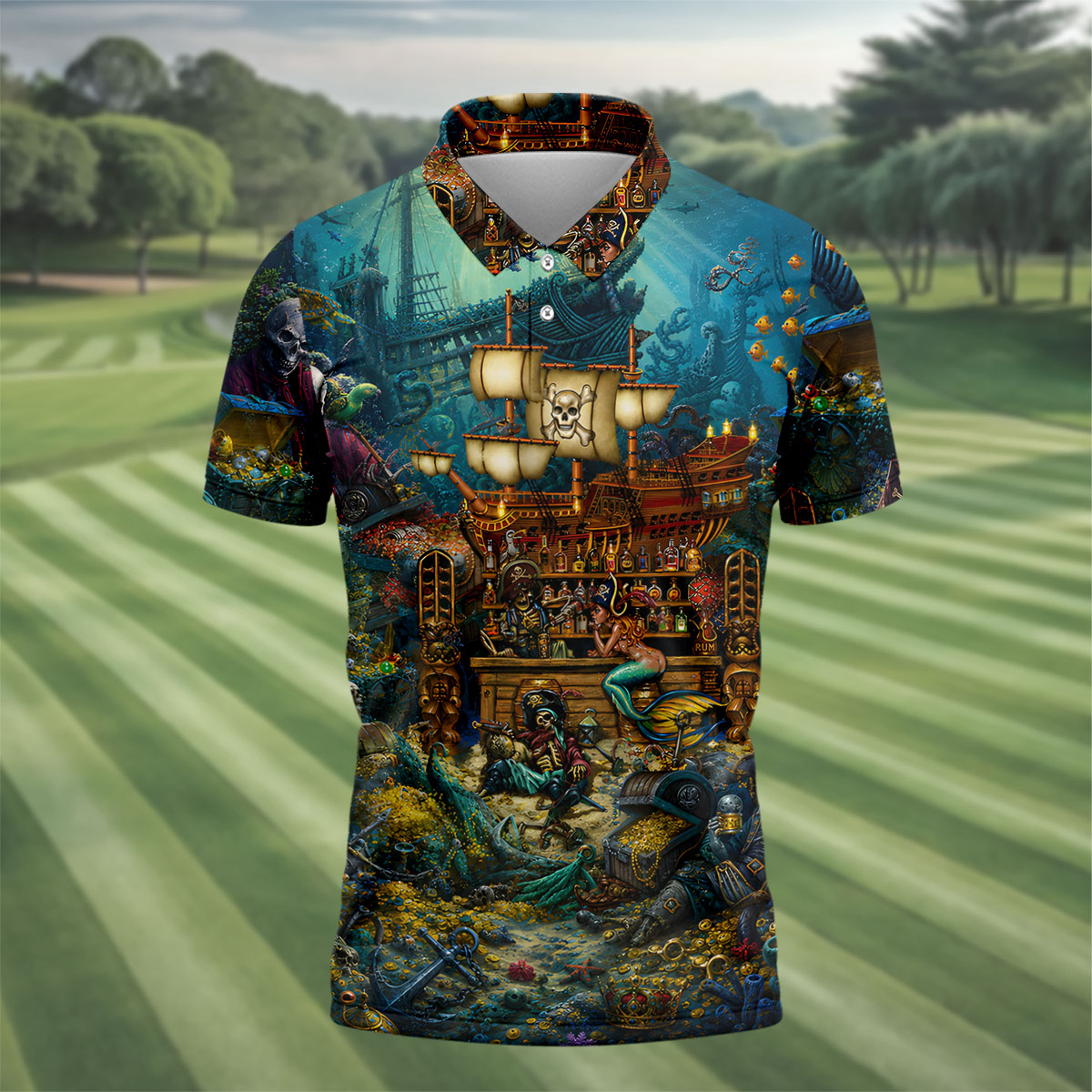 Pirate Life Tiki Pattern Hawaiian Golf Shirt, Men's Golf Shirt, Polo Shirts For Men
