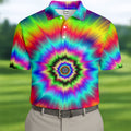 Rainbow Tie Dye Golf Shirt, Psychedelic Spiral Burst Pattern, Golf Shirt For Men