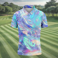 Pastel Gradient Feather Hawaiian Golf Shirt, Golf Tops For Men, Golf Shirts For Men