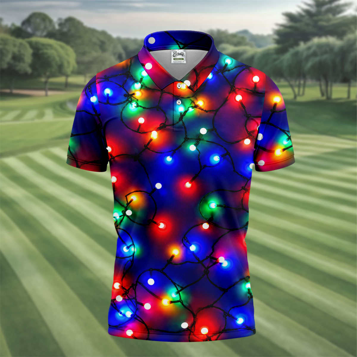 Christmas Lights Pattern Christmas Golf Shirt, Golf Shirts For Men, Mens Golf Apparel