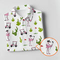 Pink Flamingo Golf Cart Cactus Hawaiian Golf Shirt, Mens Golf Polo, Golf Apparel For Men
