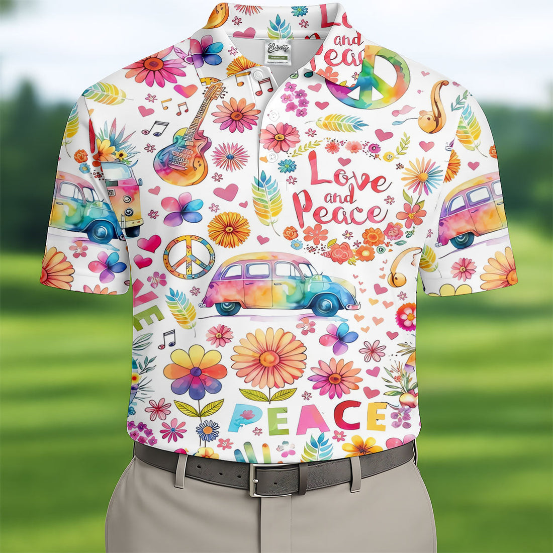 Retro Love Peace Van Floral Hawaiian Golf Shirt, Men's Golf Shirt, Printed Golf Shirts