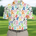 Cancer Sucks Multicolor Awareness Ribbon Polo Shirt, Mens Golf Polo, Printed Golf Shirts