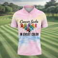 Cancer Sucks In Every Color Ribbon Polo Shirt, Mens Golf Polo, Printed Golf Shirts