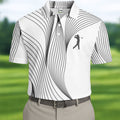 Geometric Line Wavy Line Black And White Golf Shirts For Men, Men's Golf Shirt, Polo Shirts For Men