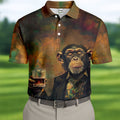 Monkey Gentleman Vintage Oak Hawaiian Golf Polo, Golf Tops For Men, Golfing Apparel