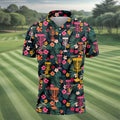 Dark Tropical Disc Golf Basket Polo Shirt, Printed Golf Shirts, Golf Apparel For Men