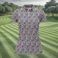 Dancing Figures Moon And Stars Pattern Polo Shirt, Womens Golf Tops, Golf Shirts For Women