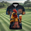 Rooster Beer USA Patriotic Hawaiian Golf Shirt, 250th Anniversary Tropical Vibe Men's Golf Shirt
