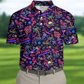 Tropical Theme Neon Pattern Black Golf Shirt, Men's Funny Golf Shirts, Polo Shirts For Men