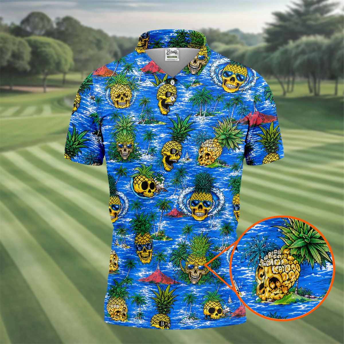 Pineapple Skull Island Ocean Hawaiian Golf Shirt, Hawaiian Golf Shirt, Golf Shirts For Men