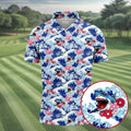 Japanese Shark Wave Sakura Golf Shirt, Mens Golf Polo, Printed Golf Shirts, Golf Apparel For Men