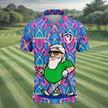 Colorful Psychedelic Santa Golfer Print Men's Golf Shirt, Mens Golf Apparel, Hawaiian Golf Shirt
