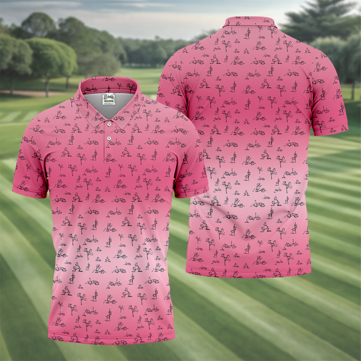 Funny Stickman Men's Pink Golf Polo, Unique Gift For Golfer, Golf Accessories For Men