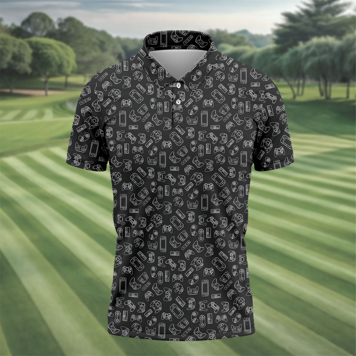 Video Game Controller Seamless Pattern Hawaiian Golf Shirt, Men's Golf Shirt, Polo Shirts For Men
