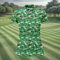 Green Golf Ball And Flag Pattern Golf Shirt, Ladies Golf Shirts , Women's Golf Tops
