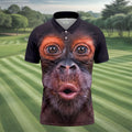 Funny Monkey Face Closeup Print Hawaiian Golf Polo, Golf Tops For Men, Golfing Apparel