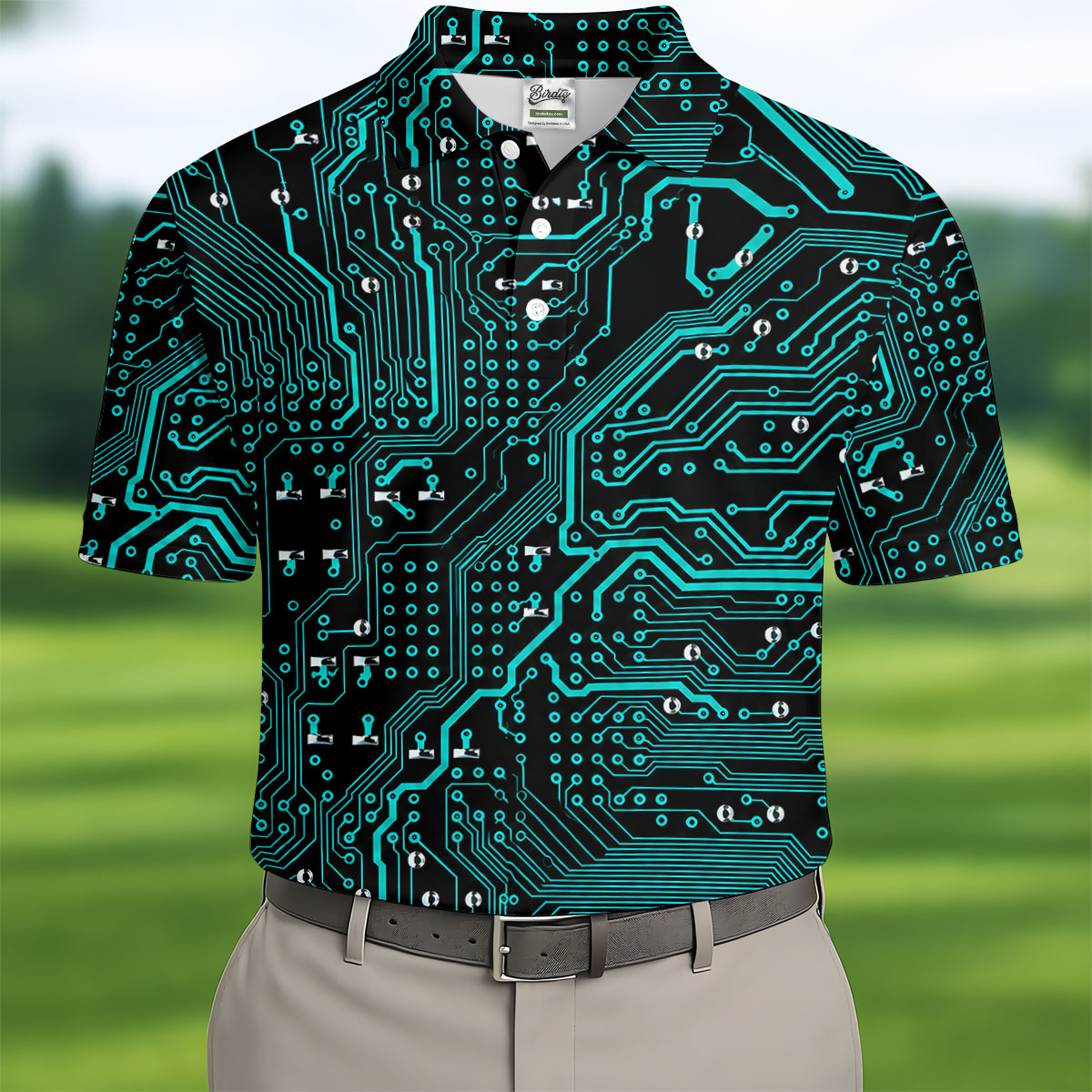 Circuit Board Pattern Hawaiian Golf Shirt, Men's Golf Shirt, Polo Shirts For Men