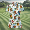 Tropical Bigfoot Surfing Fishing Beach Golf Shirt, Golf Tops For Women, Ladies Golf Shirts, Women’s Golf Apparel