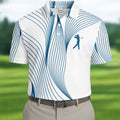 Geometric Line Wavy Line Blue And White Golf Shirts For Men, Men's Golf Shirt, Polo Shirts For Men