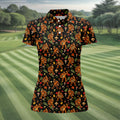 Autumn Bigfoot Forest Pattern Polo Shirt, Women’s Golf Apparel, Hawaiian Golf Shirt, Golf Tops For Women
