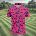 Funny Dachshund Pink And Navy Cute Golf Shirt, Men's Funny Golf Shirts, Golf Shirts For Men