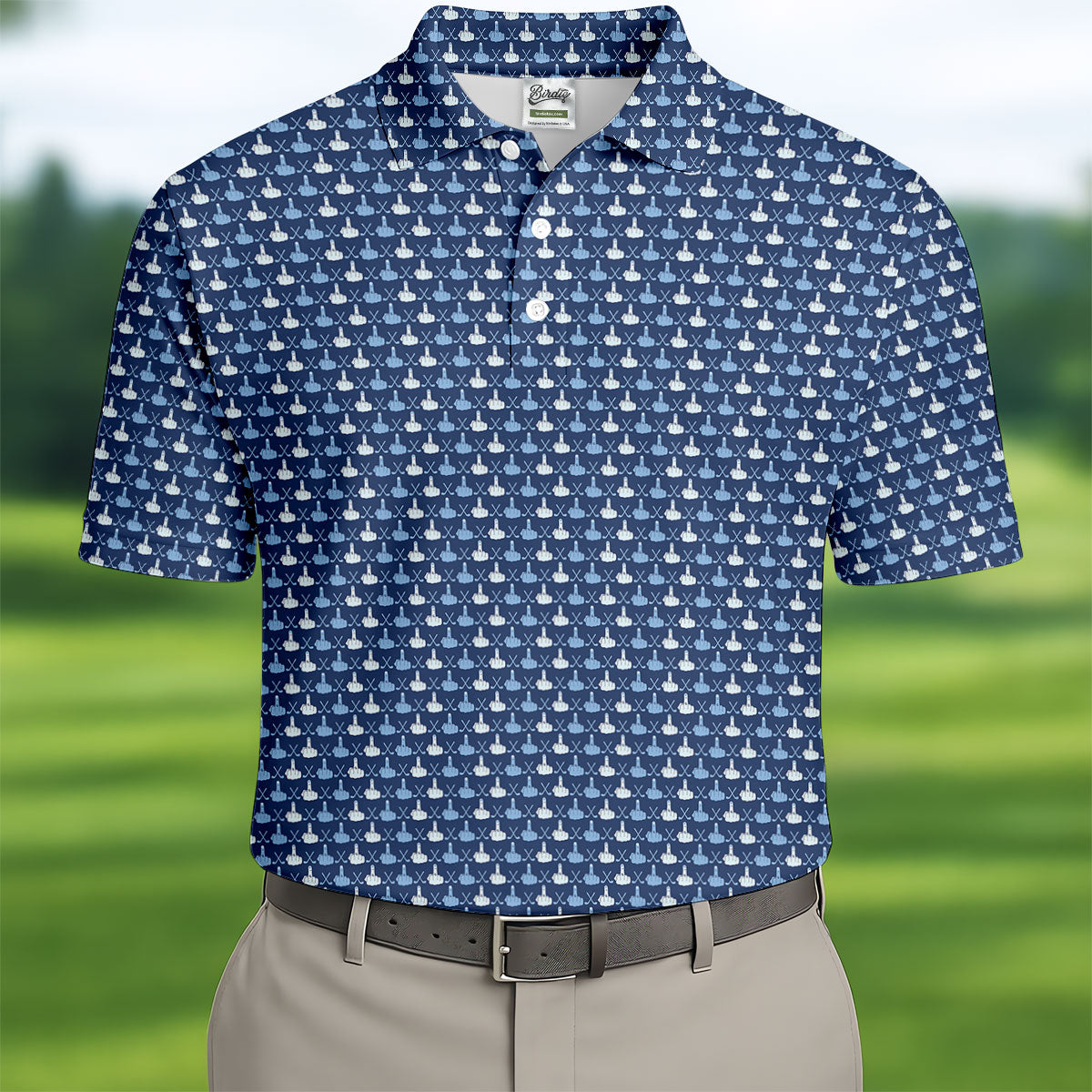 Blue Funny Middle Finger Golf Pattern Polo Shirt, Golf Polo Shirts For Men, Mens Golf Apparel