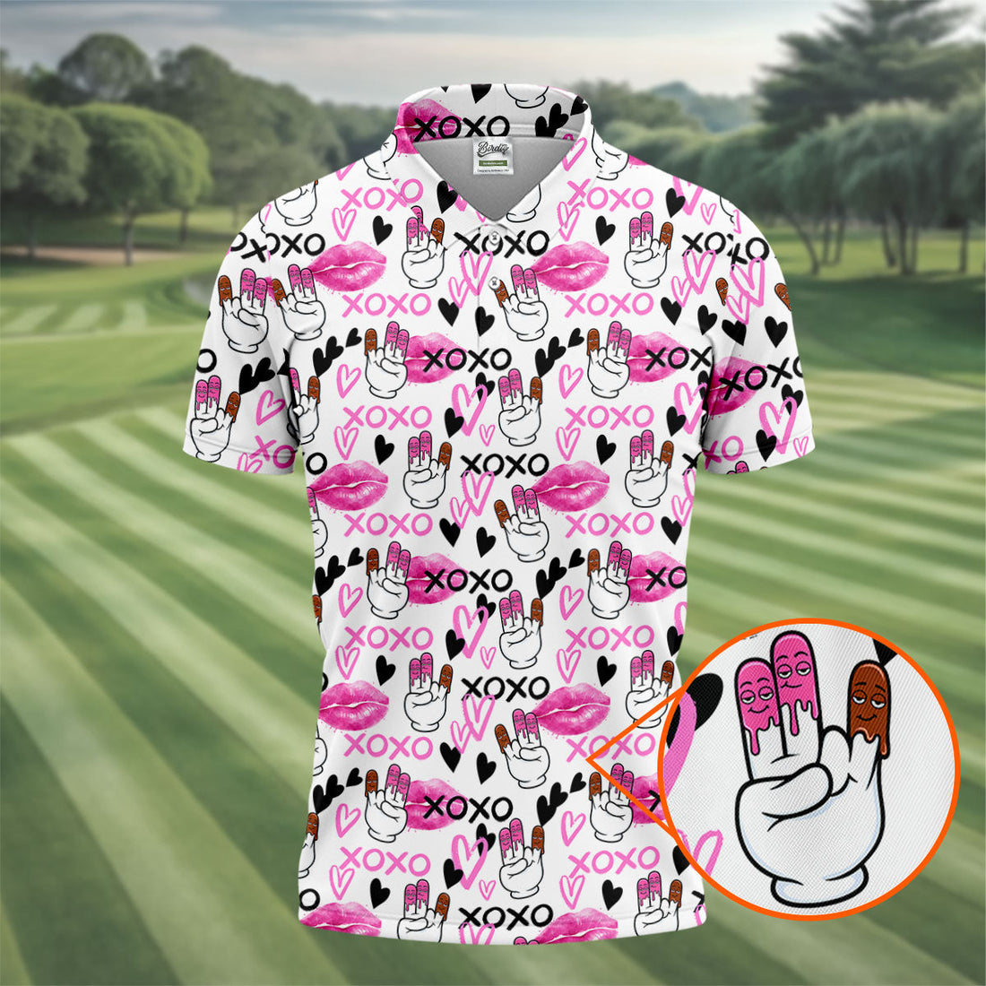Chocolate Fingers Adult Humor XOXO Lipstick Mark Fun Golf Shirts For Men, Valentines Golf Gift, Polo Shirts For Men