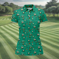Funny Goose Golf Cart Pattern Green Polo Shirt, Womens Golf Tops, Golf Polo For Women