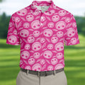 Pink Stitched Skull Halloween Golf Polo Shirt, Golf Shirts For Men, Mens Golf Apparel
