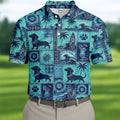 Funny Tropical Dog Surf Patchwork Golf Polo Shirt, Mens Golf Polo, Printed Golf Shirts
