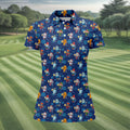 Christmas Characters Golf And Beer Navy Women's Funny Golf Shirts, Christmas Golf Shirt, Polo Shirts For Women
